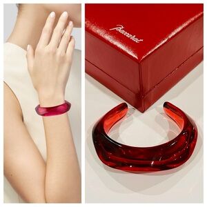 Baccarat Ruby Red Crystal Galet Cuff Bracelet